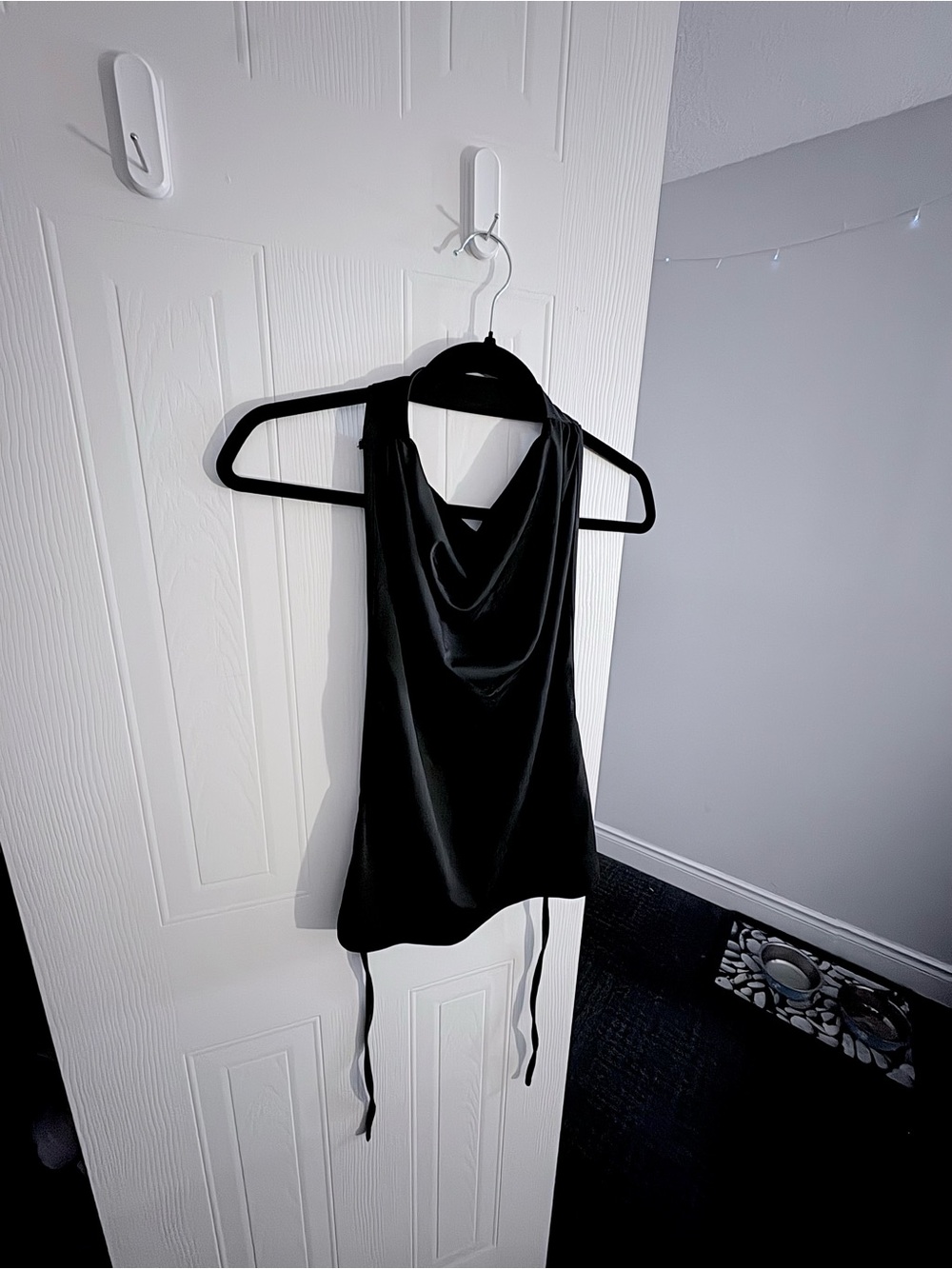 Black Draped Halter Tie-up  Backless Women's Top
